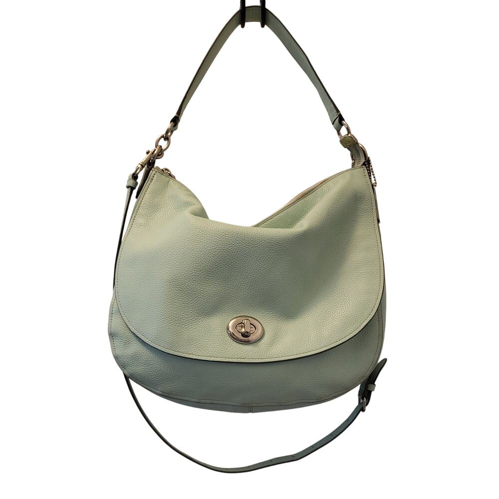 Coach Turnlock Hobo Aqua Leather Shoulder Bag L1577-36762 | Teal Blue Purse